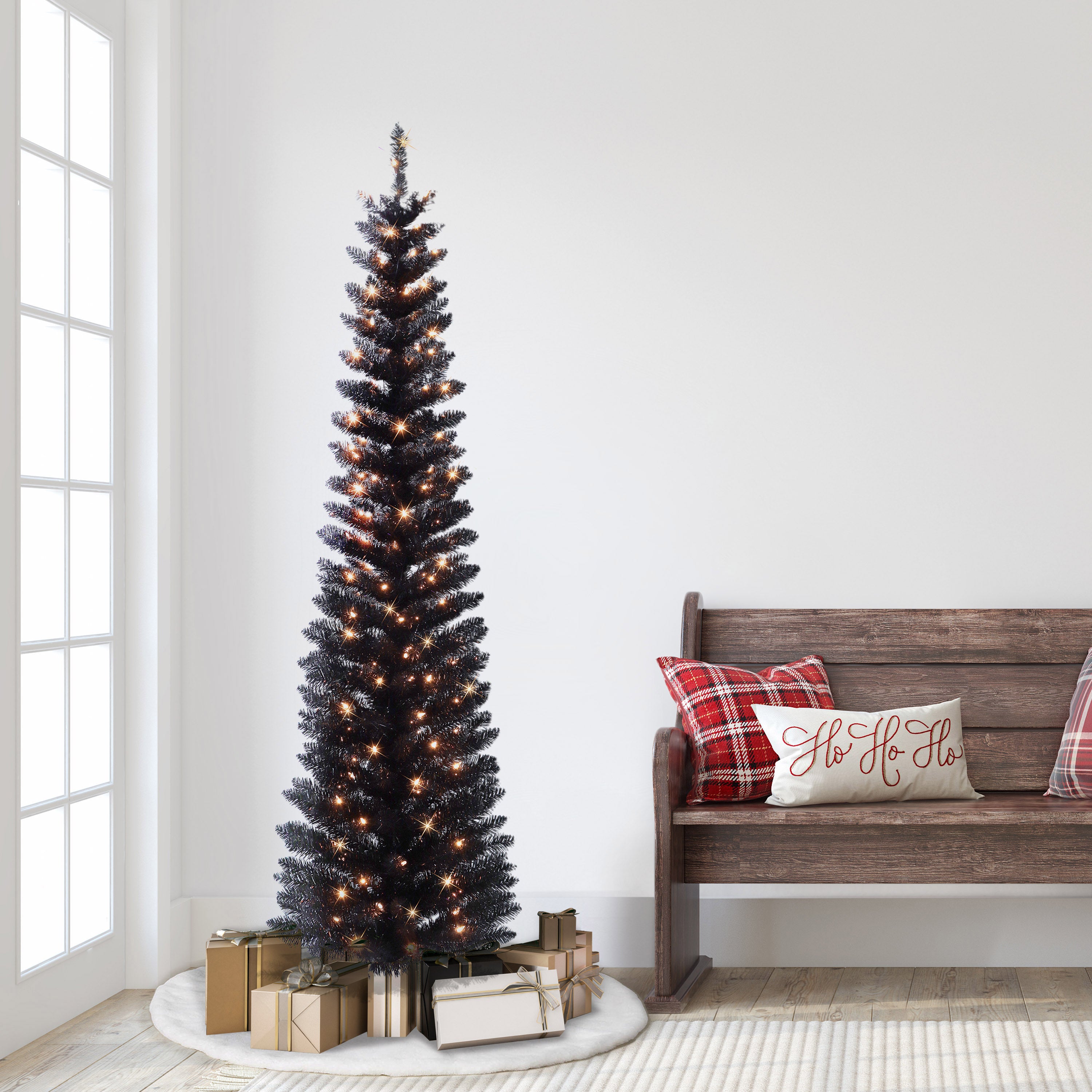 6ft Pre-Lit Black Tinsel Tree